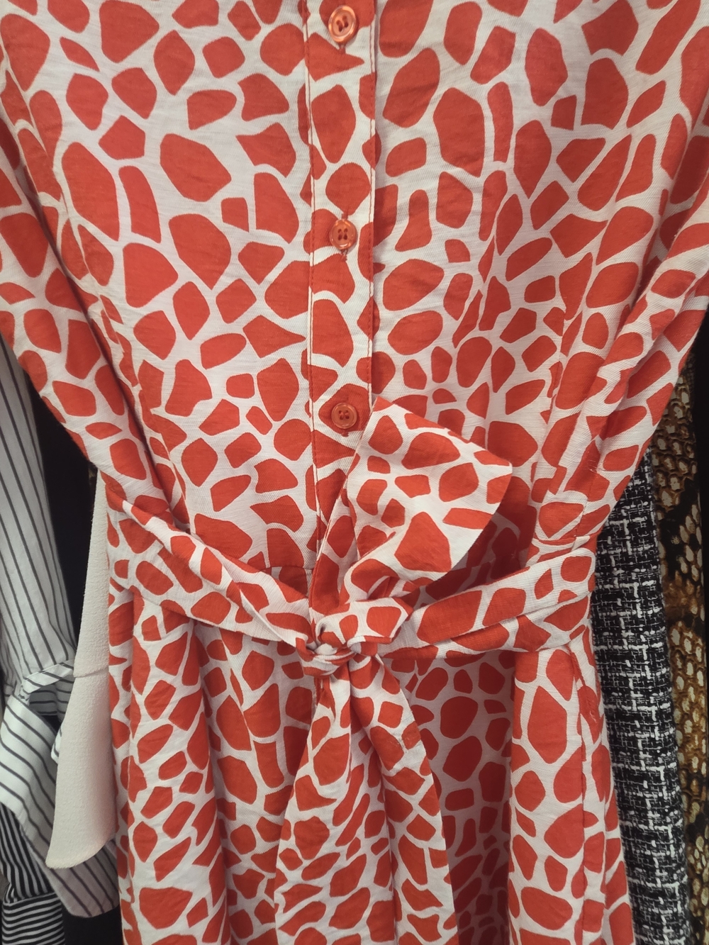 Jade Coral Red Abstract Print Shirt Midi Dress - Picture 4 of 5